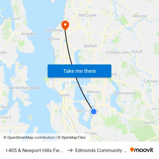 I-405 & Newport Hills Fwy Station to Edmonds Community College map
