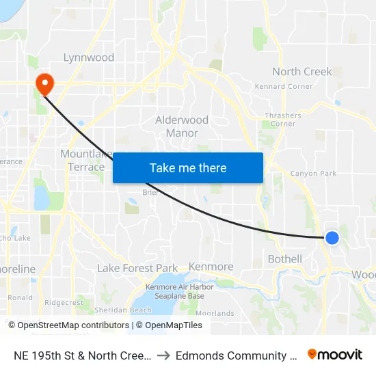 NE 195th St & North Creek Pkwy to Edmonds Community College map