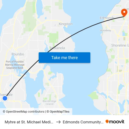 Myhre at St. Michael Medical Center to Edmonds Community College map
