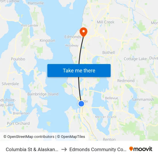 Columbia St & Alaskan Way to Edmonds Community College map
