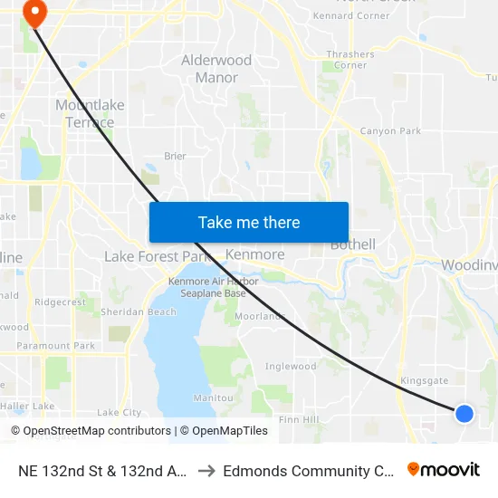NE 132nd St & 132nd Ave NE to Edmonds Community College map