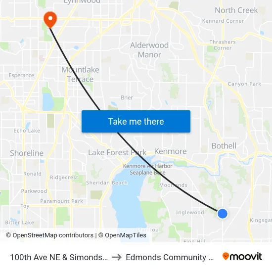 100th Ave NE & Simonds Rd NE to Edmonds Community College map