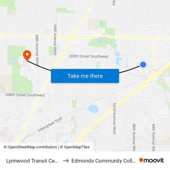 Lynnwood Transit Center to Edmonds Community College map