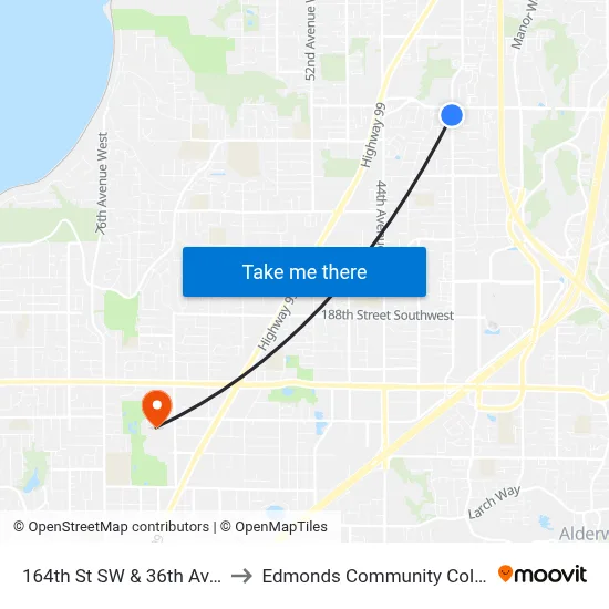 164th St SW & 36th Ave W to Edmonds Community College map