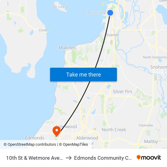 10th St & Wetmore Ave - WB to Edmonds Community College map