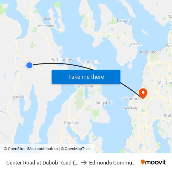 Center Road at Dabob Road (Milepost 7.67) to Edmonds Community College map