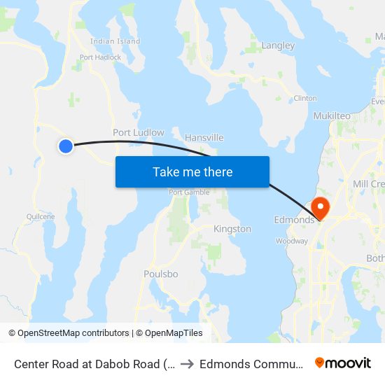 Center Road at Dabob Road (Milepost 7.74) to Edmonds Community College map