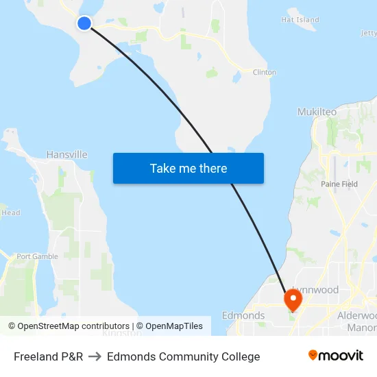 Freeland P&R to Edmonds Community College map