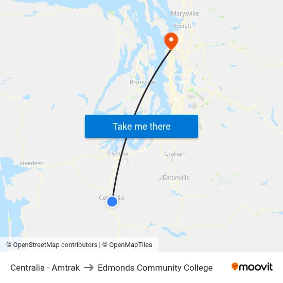 Centralia - Amtrak to Edmonds Community College map