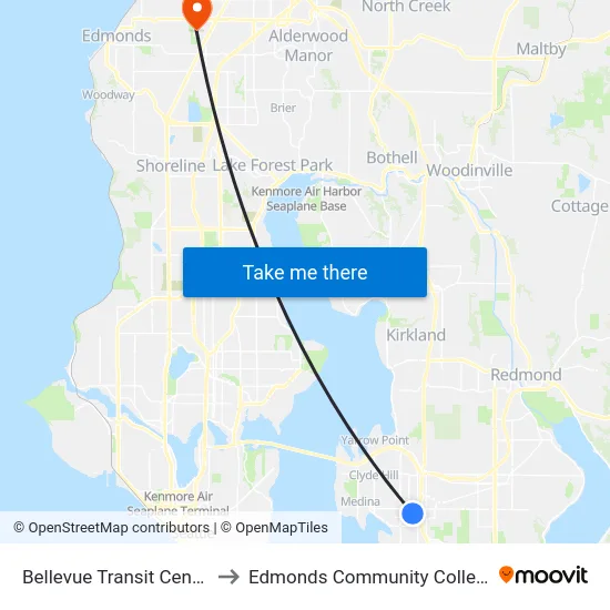 Bellevue Transit Center to Edmonds Community College map