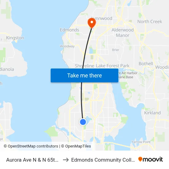 Aurora Ave N & N 65th St to Edmonds Community College map