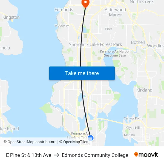 E Pine St & 13th Ave to Edmonds Community College map