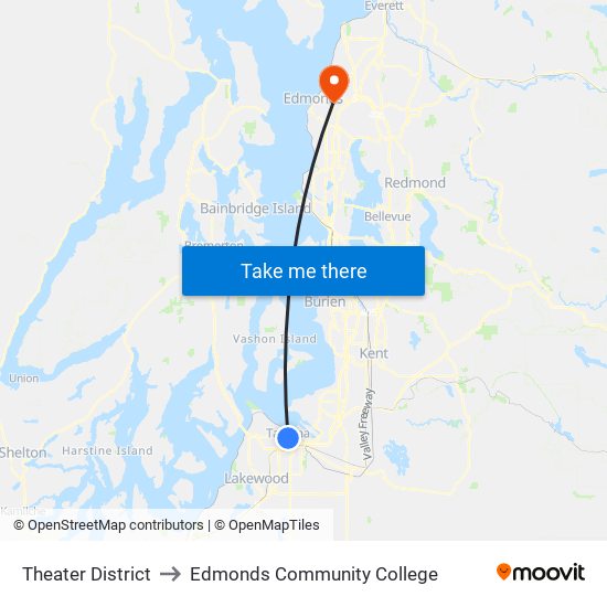 Theater District to Edmonds Community College map