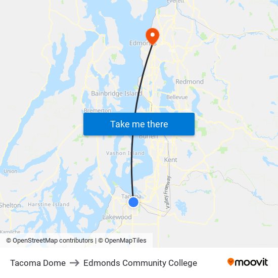 Tacoma Dome to Edmonds Community College map