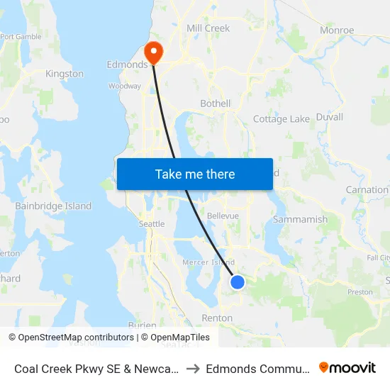 Coal Creek Pkwy SE & Newcastle Golf Club Rd to Edmonds Community College map