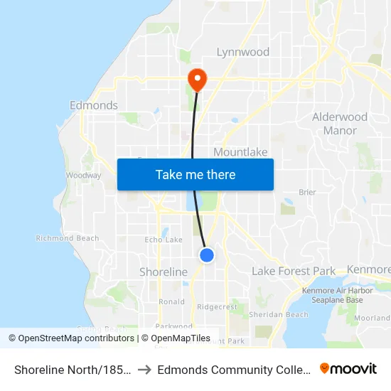 Shoreline North/185th to Edmonds Community College map
