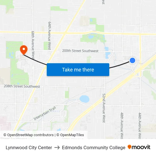 Lynnwood City Center to Edmonds Community College map