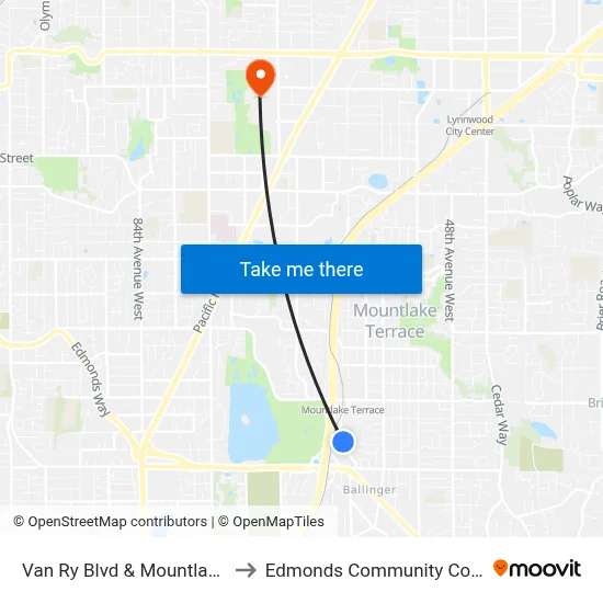 Van Ry Blvd & Mountlake Dr to Edmonds Community College map