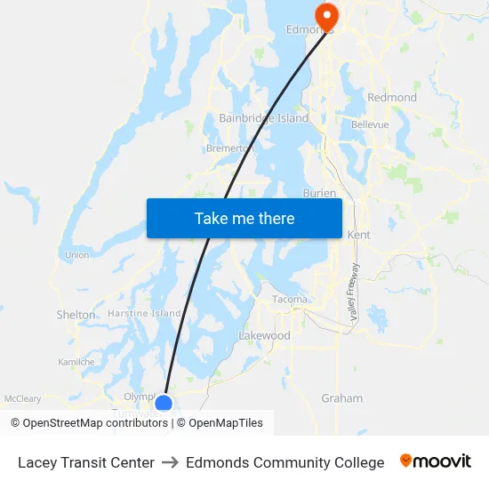 Lacey Transit Center to Edmonds Community College map