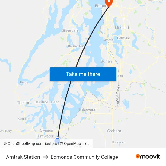 Amtrak Station to Edmonds Community College map