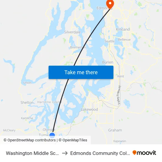 Washington Middle School to Edmonds Community College map