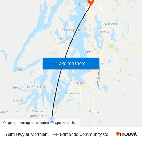 Yelm Hwy at Meridian Rd to Edmonds Community College map