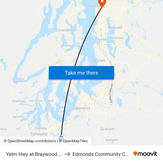 Yelm Hwy at Braywood Ln W to Edmonds Community College map