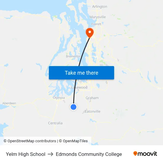 Yelm High School to Edmonds Community College map