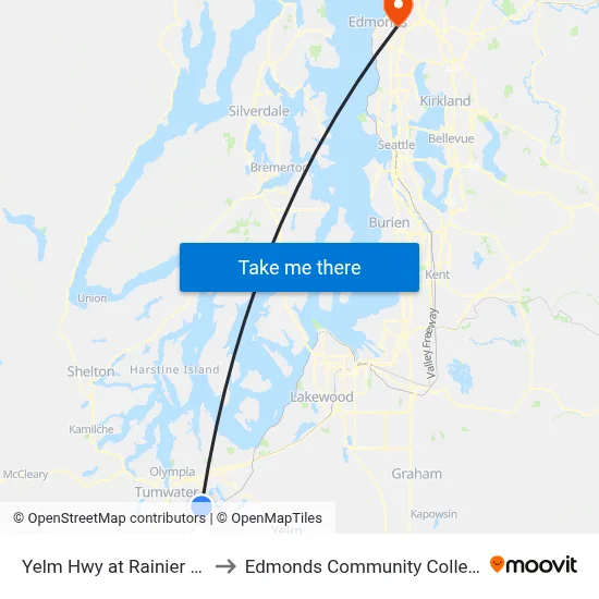 Yelm Hwy at Rainier Rd to Edmonds Community College map