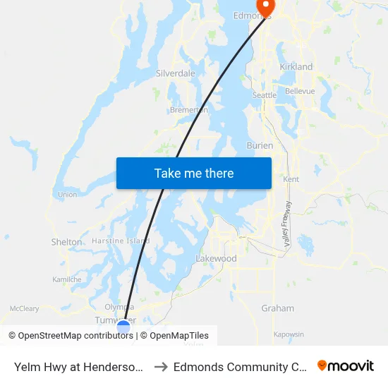 Yelm Hwy at Henderson Blvd to Edmonds Community College map