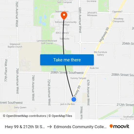 Hwy 99 & 212th St SW to Edmonds Community College map