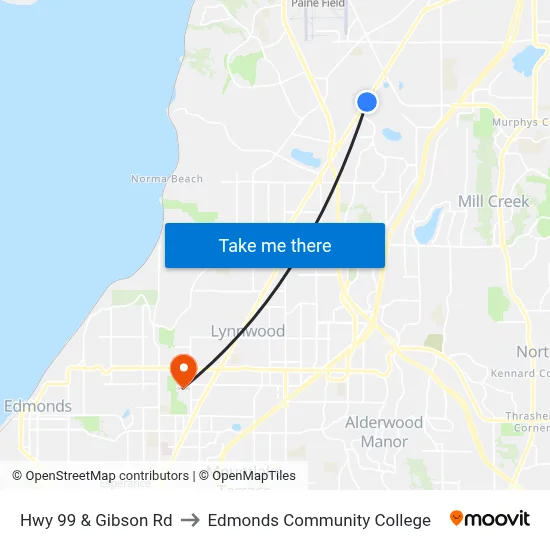 Hwy 99 & Gibson Rd to Edmonds Community College map