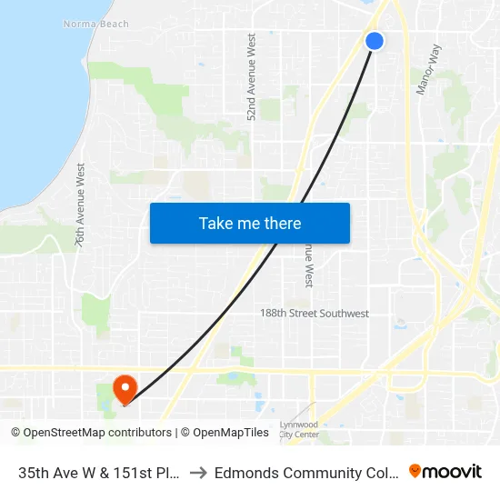 35th Ave W & 151st Pl SW to Edmonds Community College map