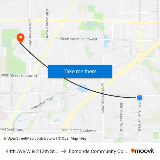 44th Ave W & 212th St SW to Edmonds Community College map