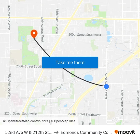 52nd Ave W & 212th St SW to Edmonds Community College map