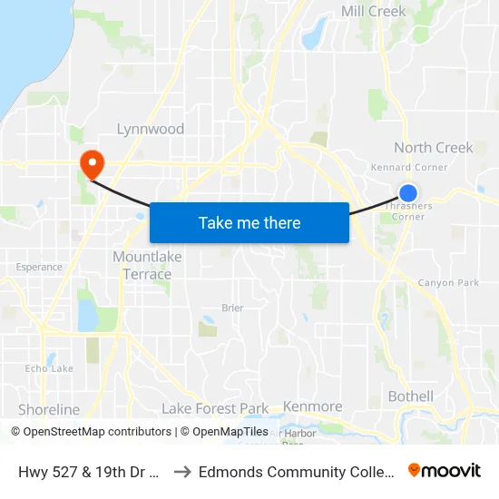 Hwy 527 & 19th Dr SE to Edmonds Community College map