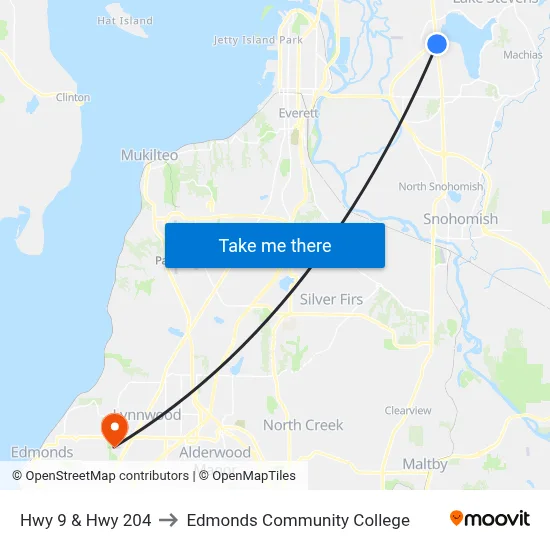 Hwy 9 & Hwy 204 to Edmonds Community College map