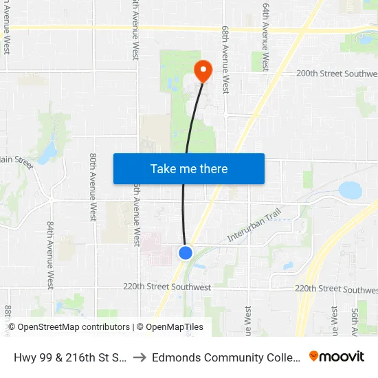 Hwy 99 & 216th St SW to Edmonds Community College map