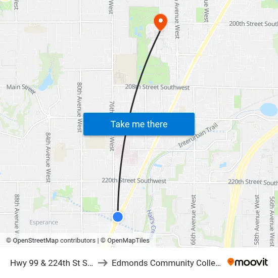 Hwy 99 & 224th St SW to Edmonds Community College map