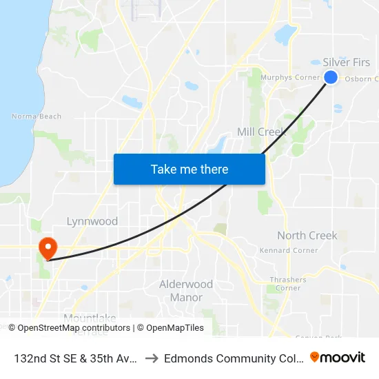 132nd St SE & 35th Ave SE to Edmonds Community College map