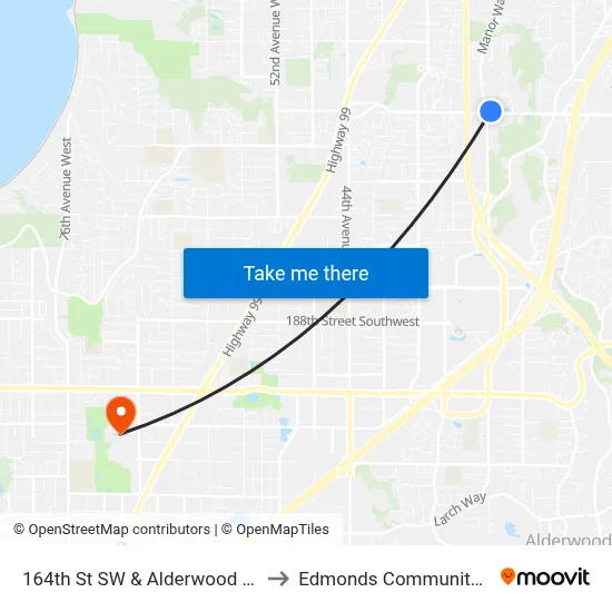 164th St SW & Alderwood Mall Pkwy to Edmonds Community College map