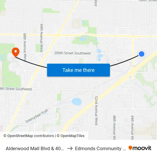 Alderwood Mall Blvd & 40th Ave W to Edmonds Community College map