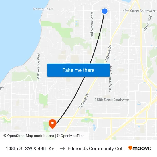 148th St SW & 48th Ave W to Edmonds Community College map