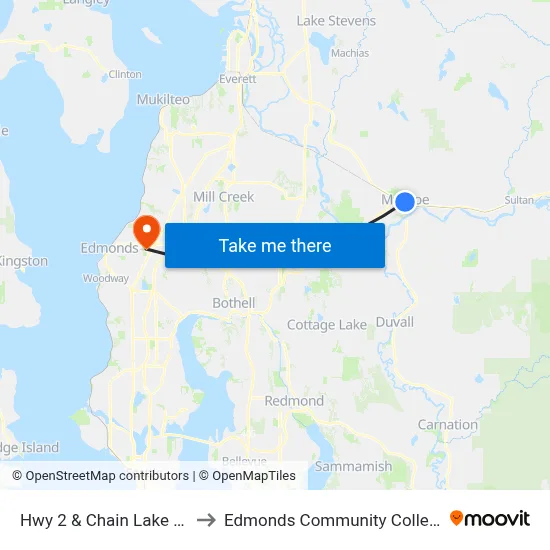 Hwy 2 & Chain Lake Rd to Edmonds Community College map