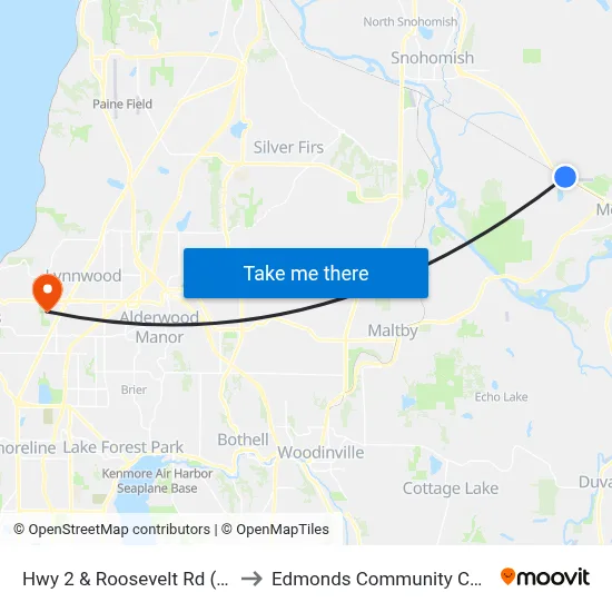 Hwy 2 & Roosevelt Rd (East) to Edmonds Community College map