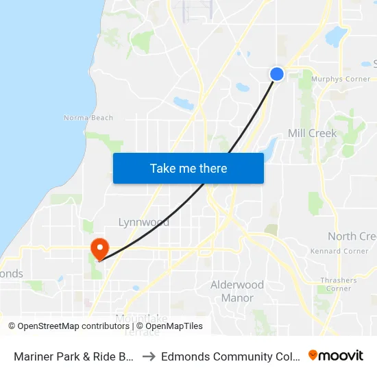 Mariner Park & Ride Bay 3 to Edmonds Community College map