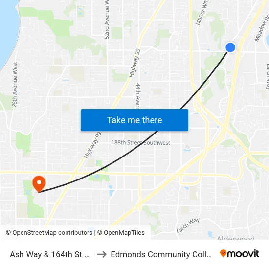 Ash Way & 164th St SW to Edmonds Community College map
