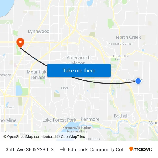 35th Ave SE & 228th St SE to Edmonds Community College map