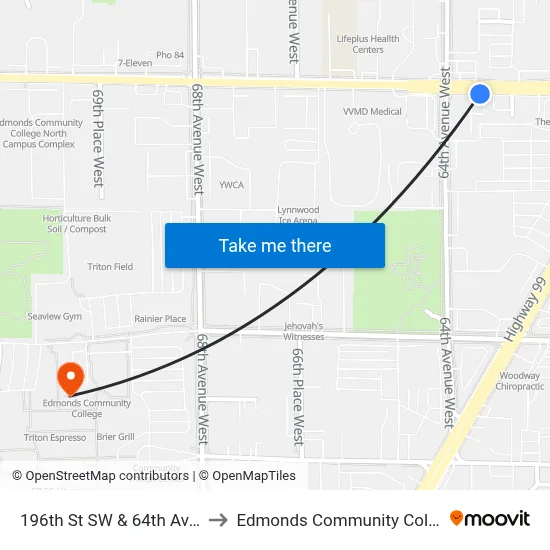 196th St SW & 64th Ave W to Edmonds Community College map