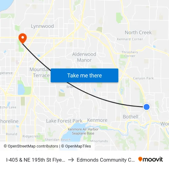 I-405 & NE 195th St Flyer Stop to Edmonds Community College map